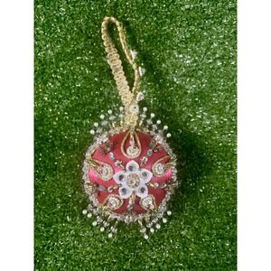 Vintage Pink Gold Push‎ Pin Ornament Handmade Beaded Sequin 1970s Christmas MCM